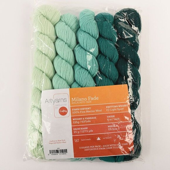 ArtYarns Milano Fade 5 Hank Pack Fine Merino Yarn Light Sport Weight Malachite - Picture 2 of 3